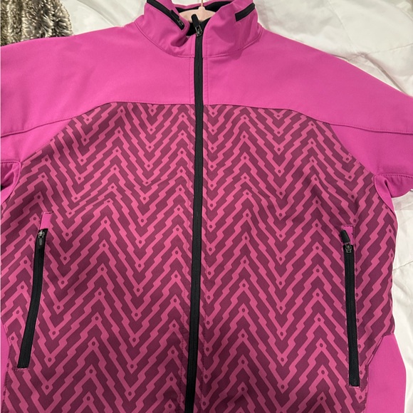 Dickies Performance Soft Shell Zip Up Hooded Magenta Chevron Waterproof Jacket L - Picture 5 of 7